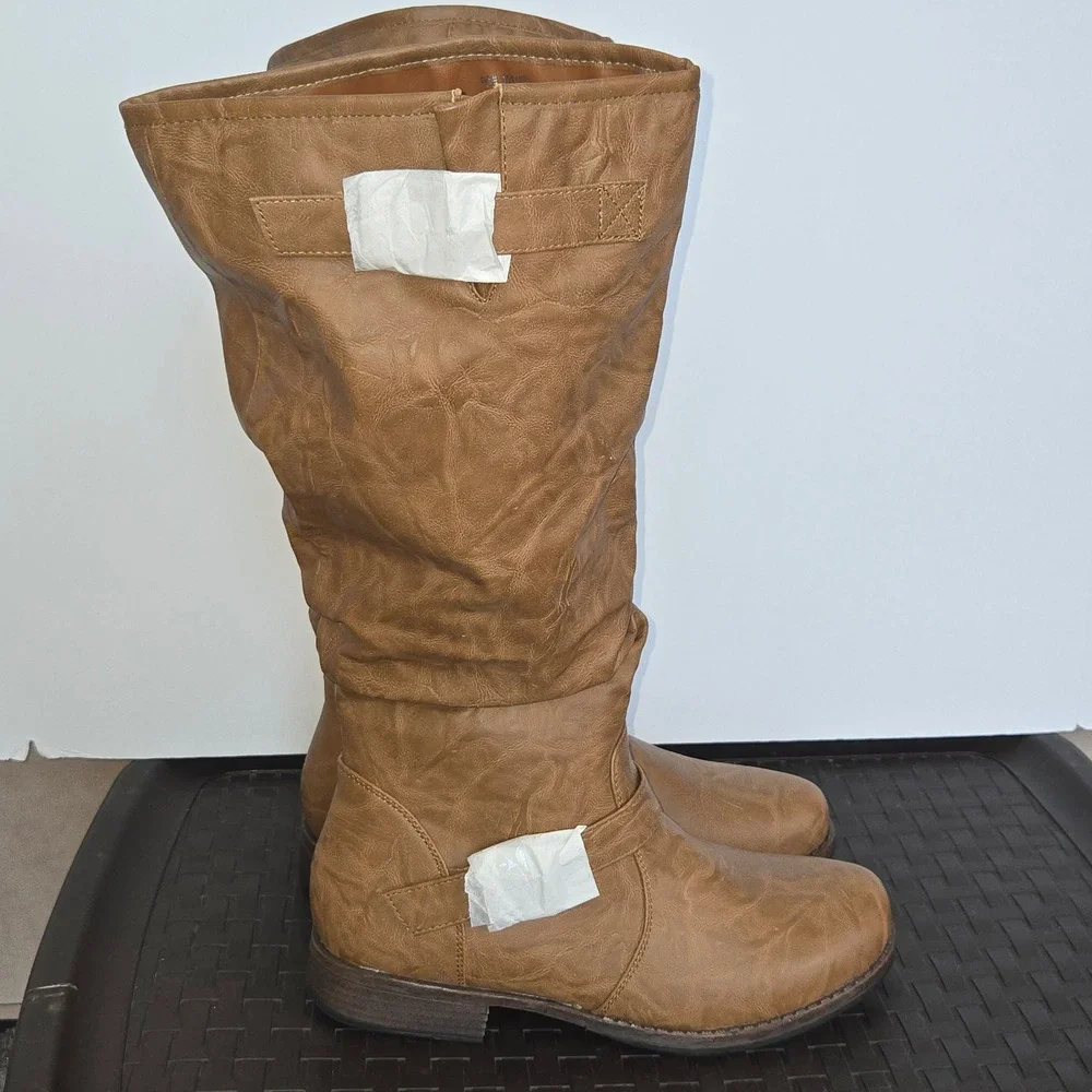 Womens Tan Slouchy Wide Calf Knee High Boots Size 10 WC Brown